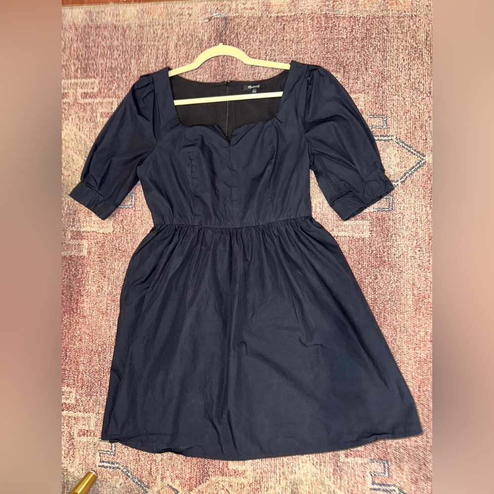 Madewell poplin puff sleeve mini dress black size 6